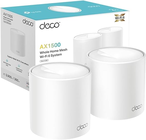 [NUEVO]TP-Link Deco X1500(2 Pack)-AX1500 Whole Home Mesh Wi-Fi 6 System-Cobertura hasta 600 m2, 3X Puertos GigabIt por Unidad, Banda 160MHz Canal, ODFMA, 1024QAM, Color Blanco